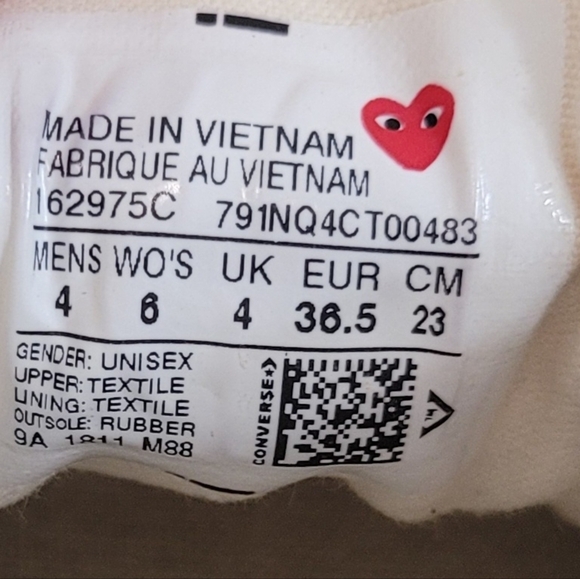 CDG Converse Multi Heart Low White Size 36.5 Chuck Taylor 70 CDG Play 162975C - Picture 10 of 15